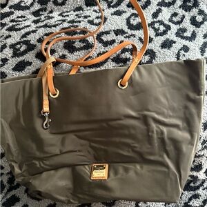 Dooney & Bourke Green and Tan Tote Bag with Rope Handles